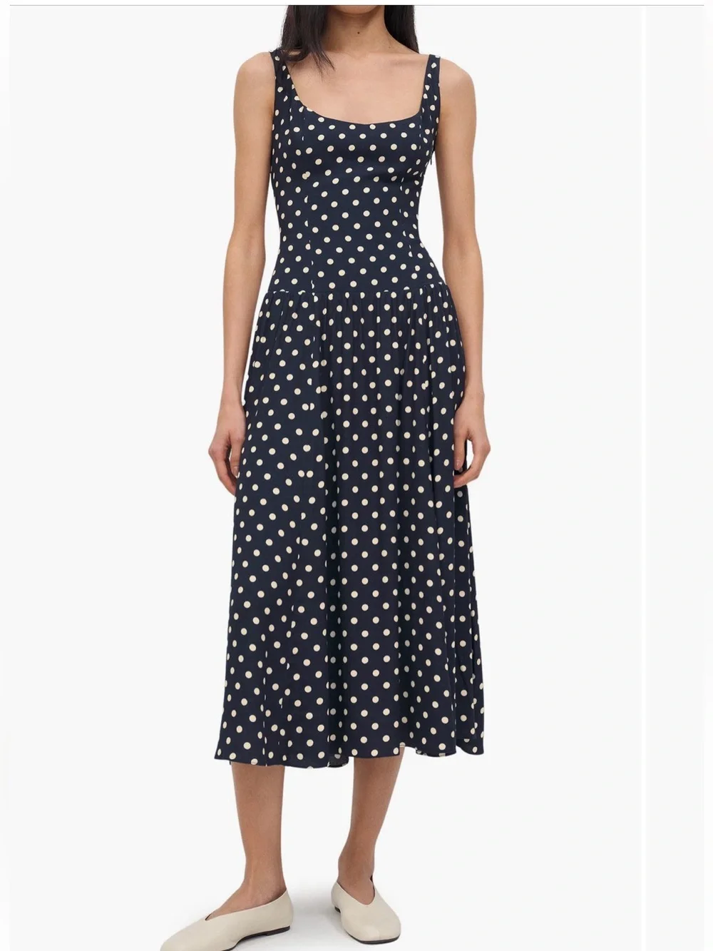 Reformation Bellarosa Polka Dot Midi Dress in Orion Dot Blue White Size 6 - Picture 1 of 7